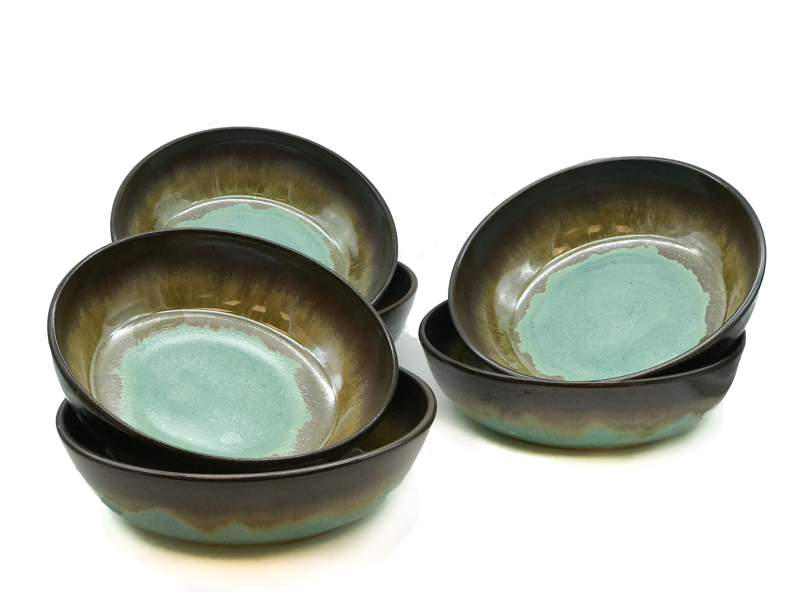 Larrabee Ceramics 8.5-inch Shallow Pasta Bowl Mauve/Green 